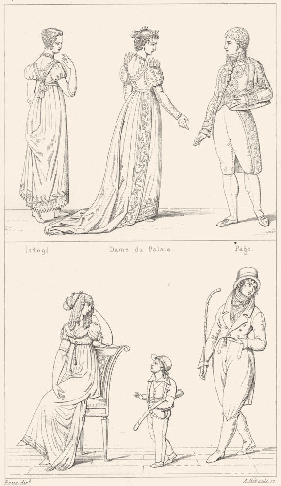FRANCE. Costumes. (1809); Dame du Palais; page; Modes(1801) 1875 old print